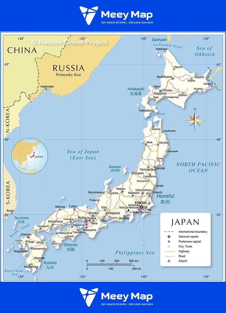 Bản đồ Nhật Bản khổ to phóng to 2024