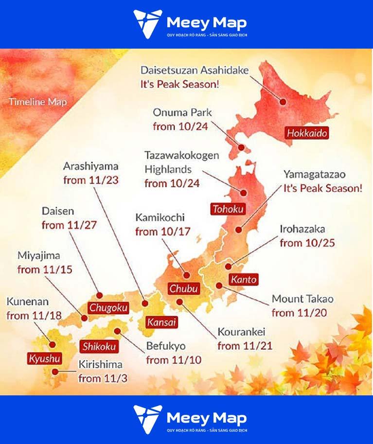 Vị trí điểm du lịch trên bản đồ Nhật Bản