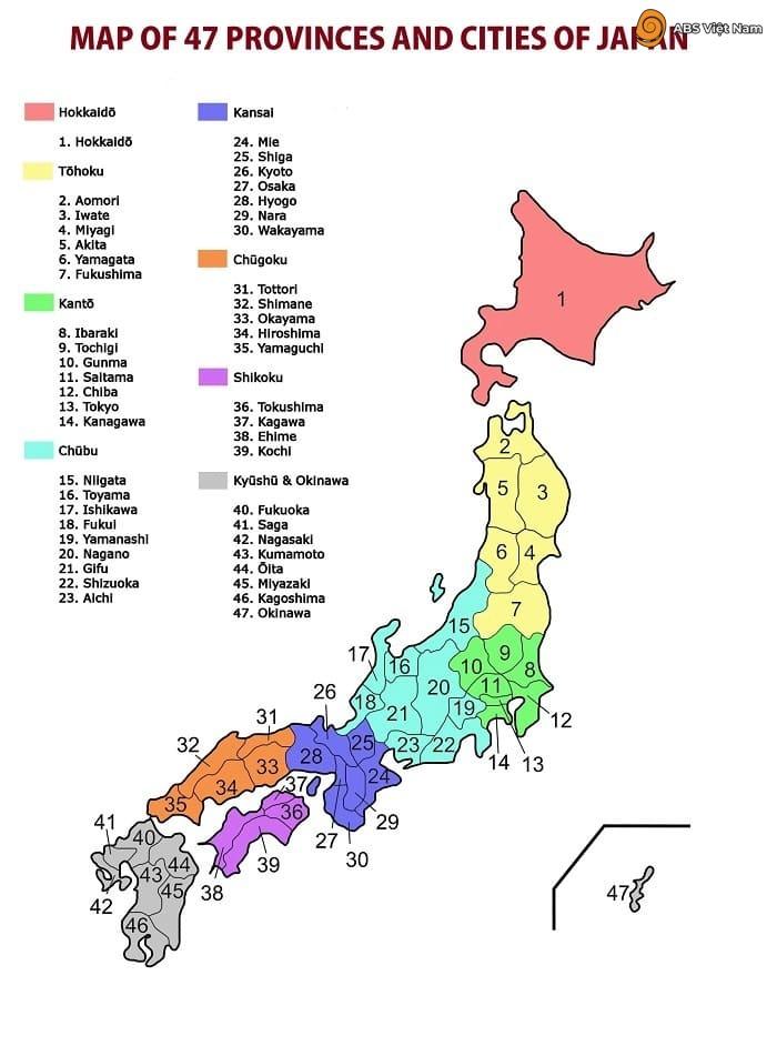 Bản đồ các tỉnh Nhật Bản