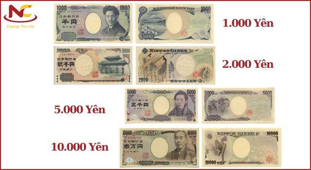 các mệnh giá tiền giấy Nhật Bản